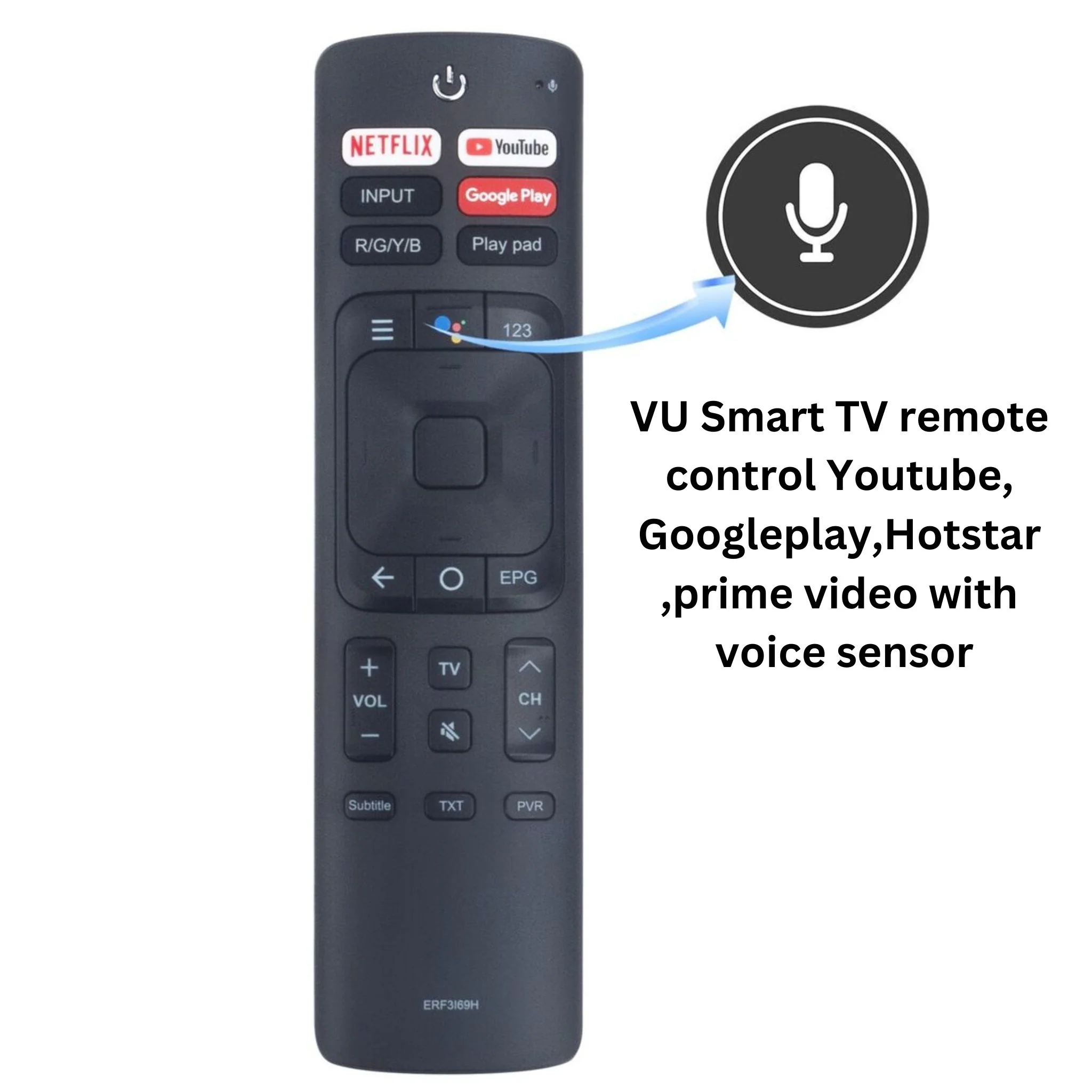 VU Smart TV Remote Control with Voice Sensor – Compatible with YouTube, Google Play, Hotstar & Prime Video# - Image 3