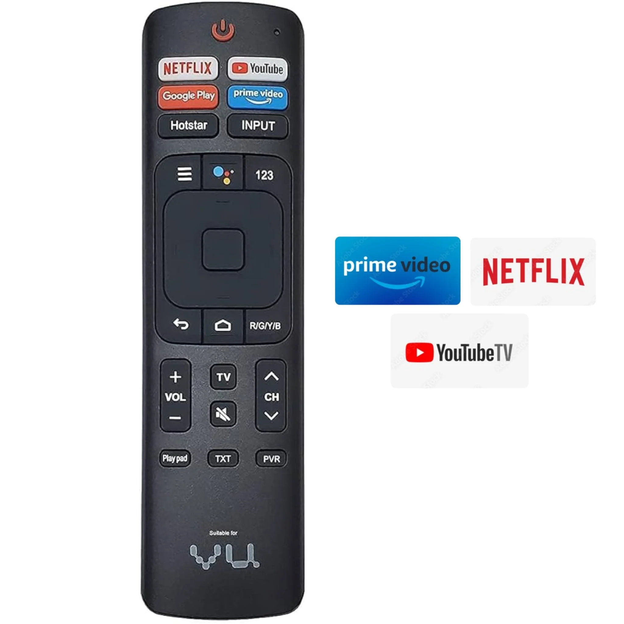 VU Smart TV Remote Control with Voice Sensor – Compatible with YouTube, Google Play, Hotstar & Prime Video# - Image 4