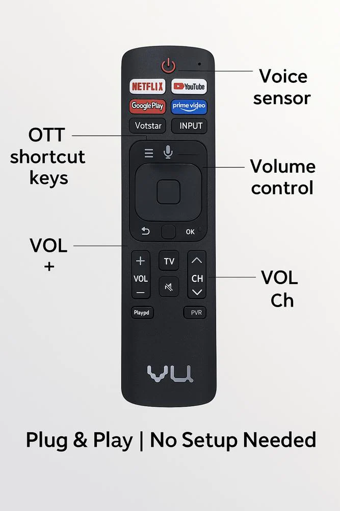 VU Smart TV Remote Control with Voice Sensor – Compatible with YouTube, Google Play, Hotstar & Prime Video# - Image 8