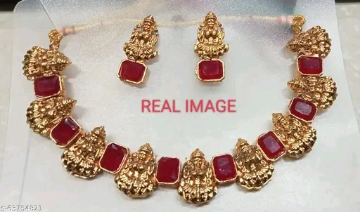 Raajis Women's Copper Finish Artificial Jewelry Set | Gold Plated Necklace &Earrings | Adjustable, Antique Design | Elegant Women’s Accessories - Image 2