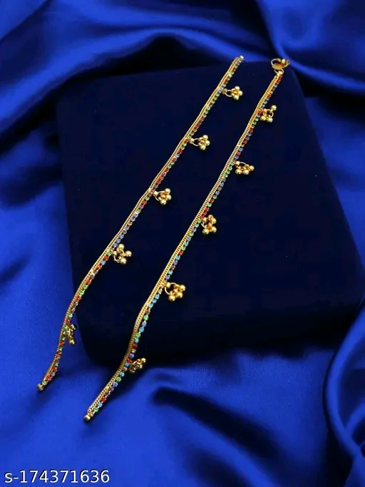 Elegant American Diamond Gold-Plated Anklets for Daily Wear - Image 2