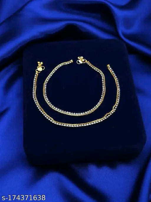 Elegant Daily Wear Fancy Anklets with Sparkling American Diamonds - Set of 2 - Image 3