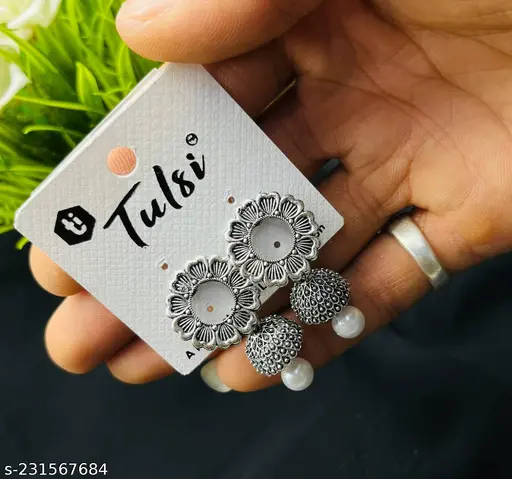 Wonderful Earrings &amp; Studs - Oxidised Silver Adjustable Jhumkhas - Image 2