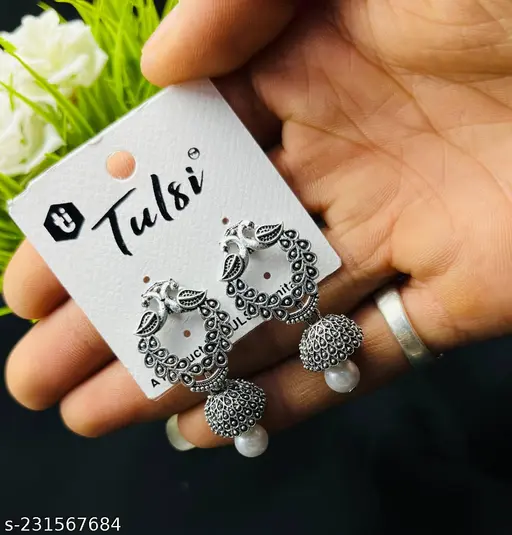 Wonderful Earrings &amp; Studs - Oxidised Silver Adjustable Jhumkhas - Image 3