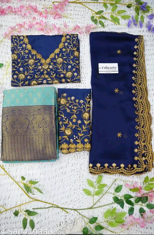 Beautiful Woven Lichi Silk Half Saree with Embroidered Blouse & Rangoli Dupatta # - Image 2