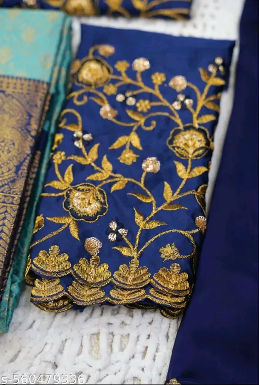 Beautiful Woven Lichi Silk Half Saree with Embroidered Blouse & Rangoli Dupatta # - Image 3