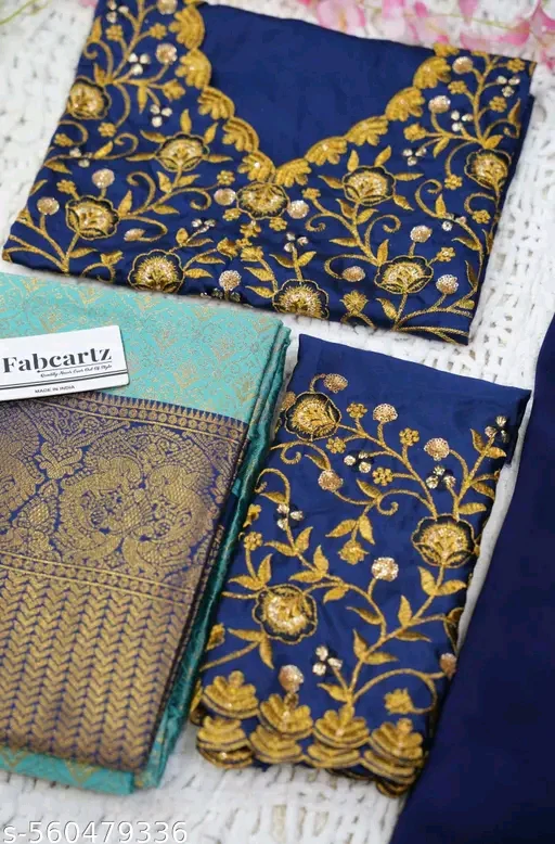 Beautiful Woven Lichi Silk Half Saree with Embroidered Blouse & Rangoli Dupatta # - Image 4